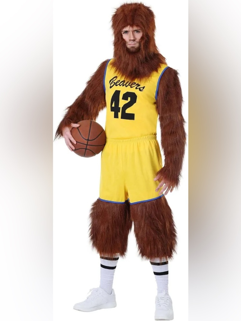 Men’s teen wolf Yellow 'Beavers' Basketball Costume with Brown Fur size M